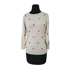 J. Crew Tan and Pink Polka Dot Long Sleeve Sweater - Large